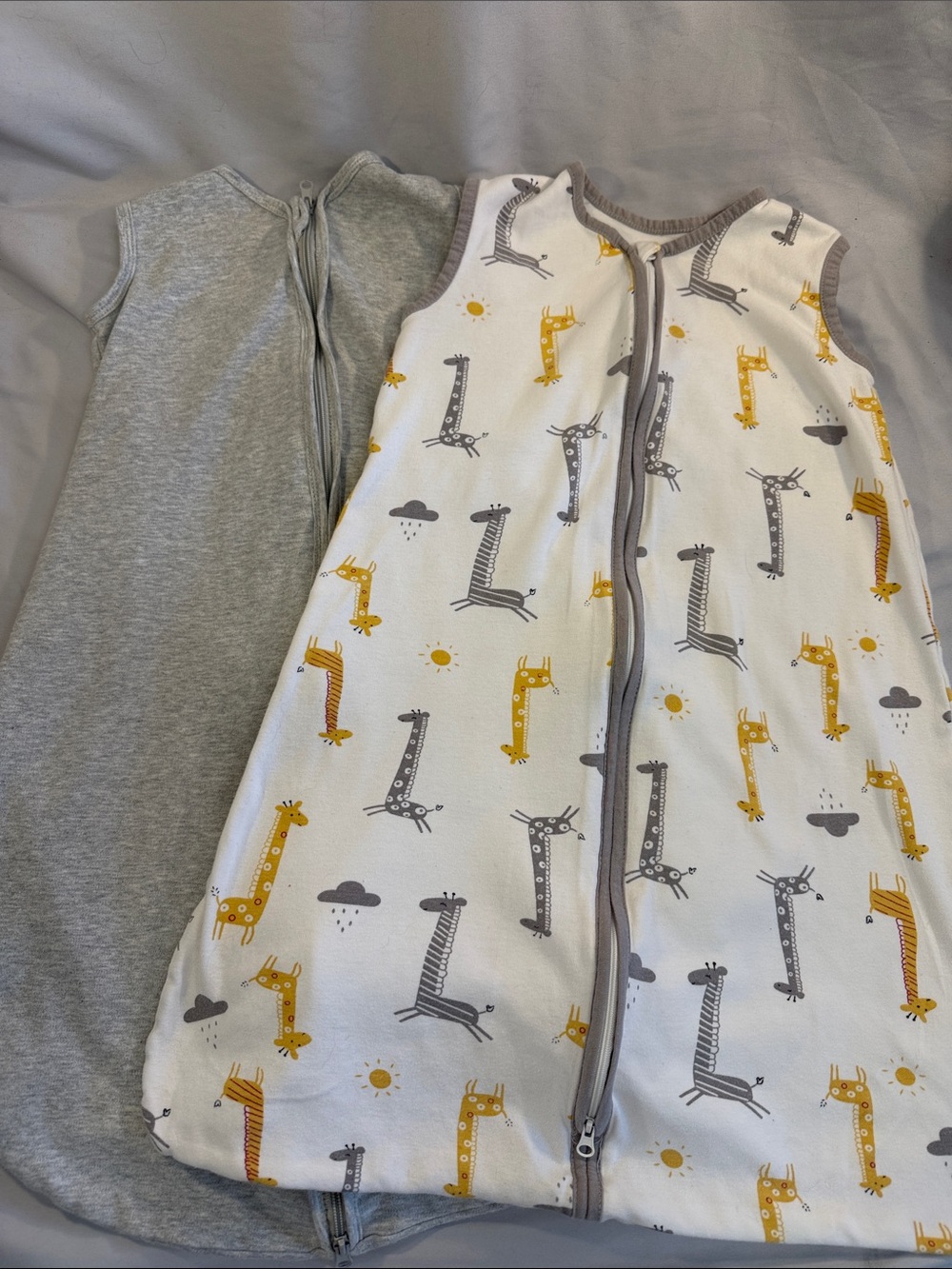 Kids Sleeveless Sleep Sack Pajama - White & Gray Giraffe Print